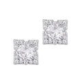 Silver Plated Flower-Shaped CZ Halo Stud Earrings
