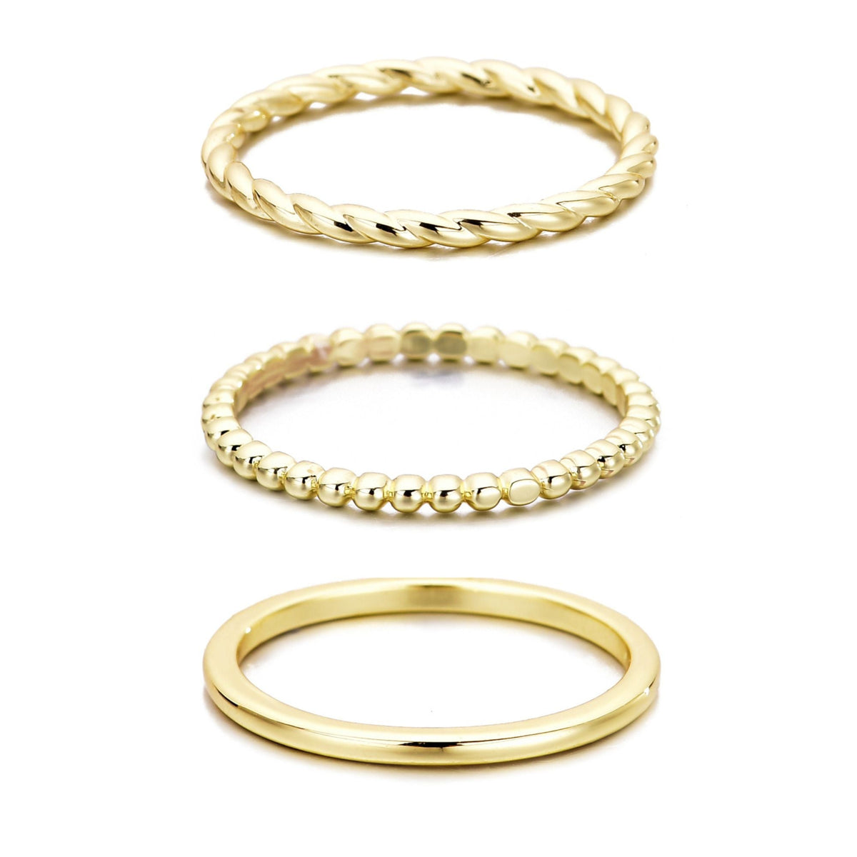 14k Yellow Gold Plated Thin Stacking Band Set