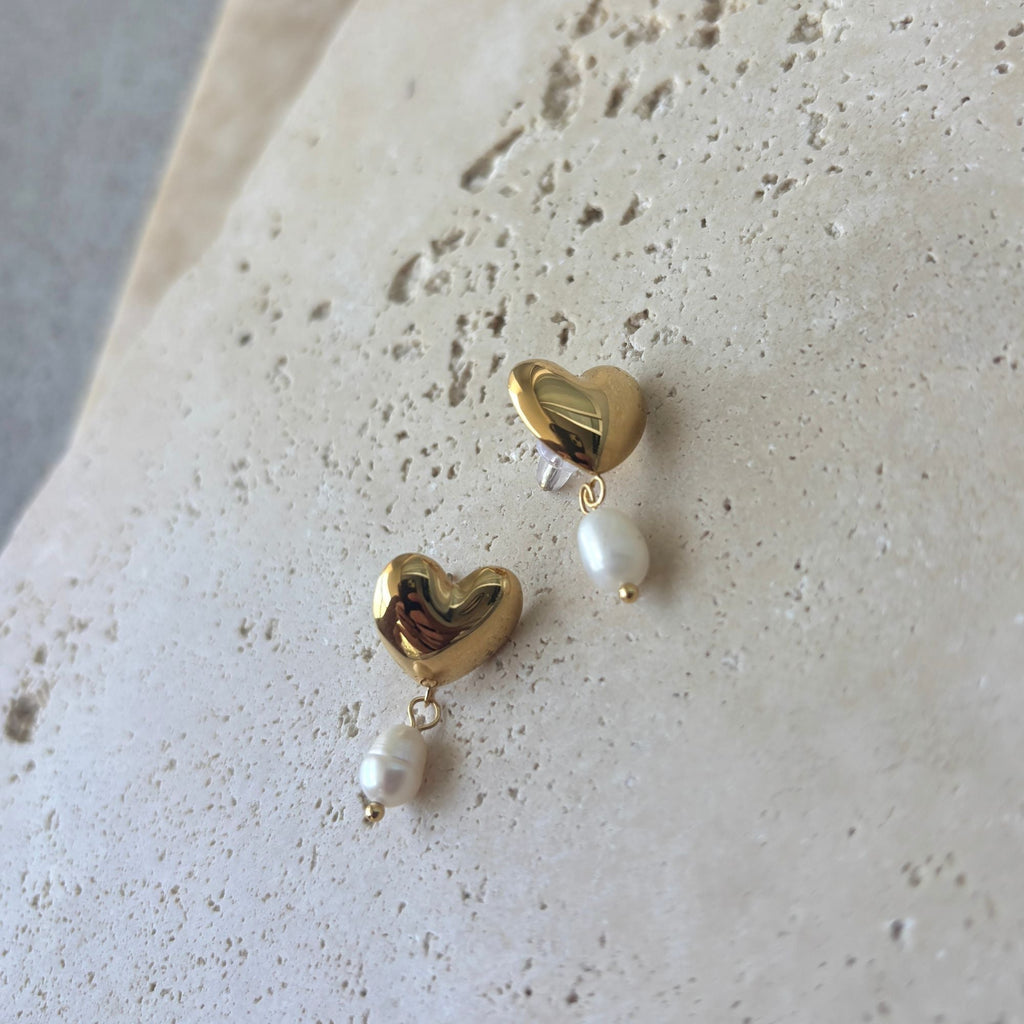 Heart and Freshwater Pearl Drop Earrings