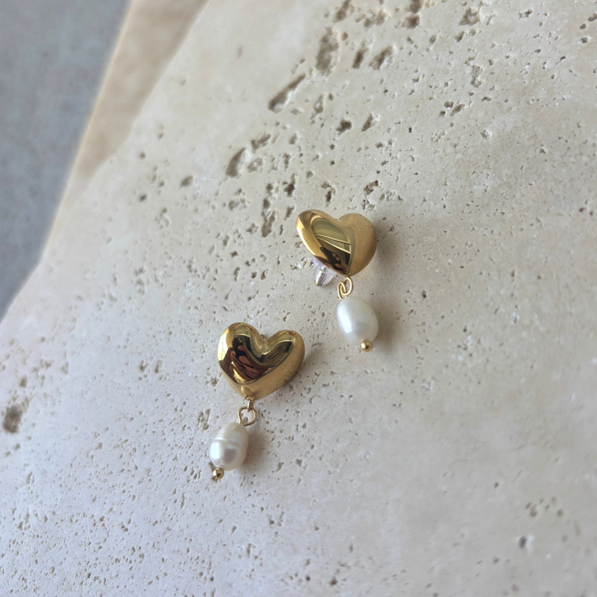 Heart and Freshwater Pearl Drop Earrings