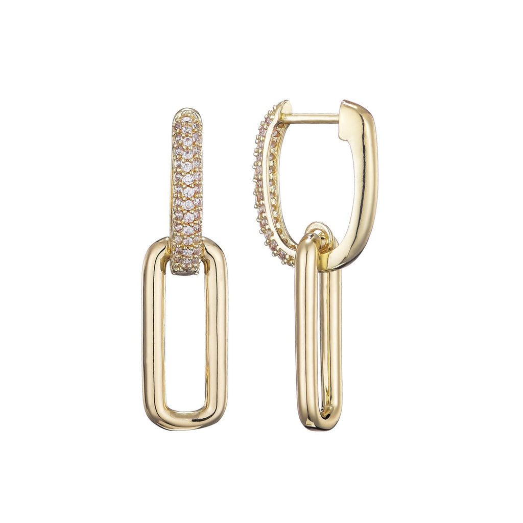 14K Gold Plated Crystal Single Link Drop Earrings