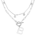 Tarnish Resistant Silver Plated Confetti  and Paperclip Layered Initial Toggle Necklace