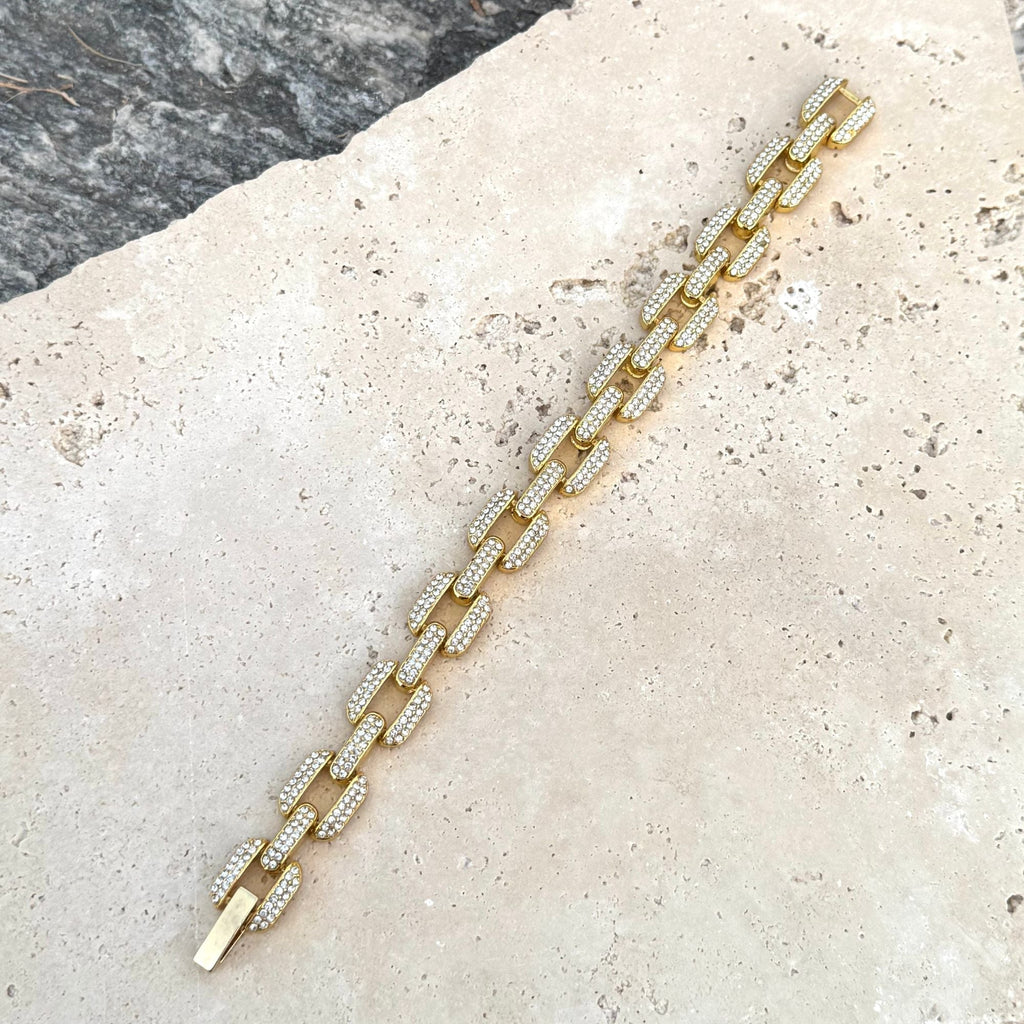 Gold Plated Crystal Encrusted Link Chain Bracelet