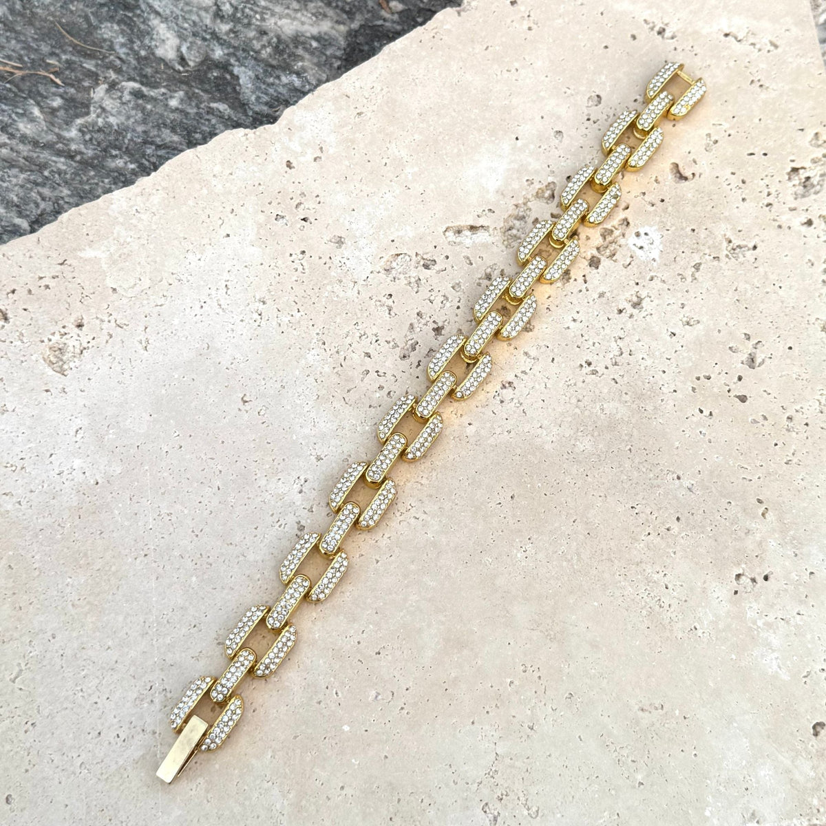 Gold Plated Crystal Encrusted Link Chain Bracelet