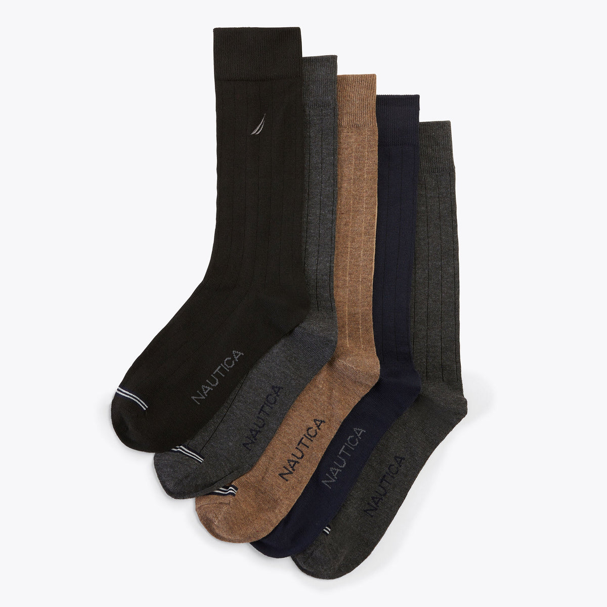 Nautica Mens Solid Ribbed Dress Socks, 5-Pack
