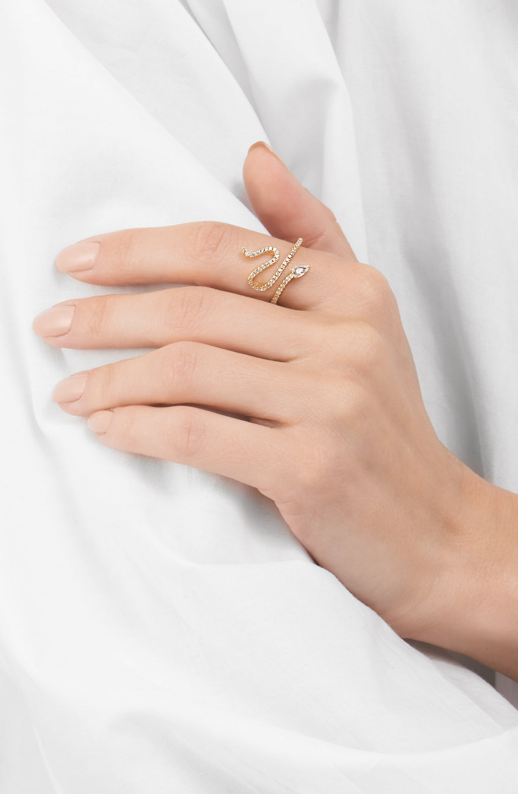Adornia Crystal Snake Ring Gold