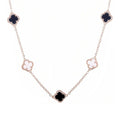 14k Rose Gold Plated Mixed Black and White Clover Station Necklace