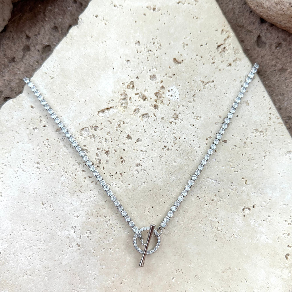 Silver Plated Crystal Toggle Tennis Necklace
