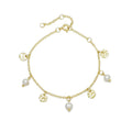 14k Gold Plated Freshwater Pearl and Coin Charm Bracelet