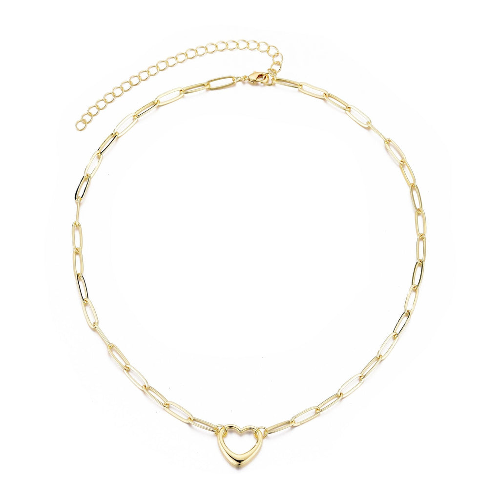 14k Gold Plated Paperclip Chain Outline Heart Necklace