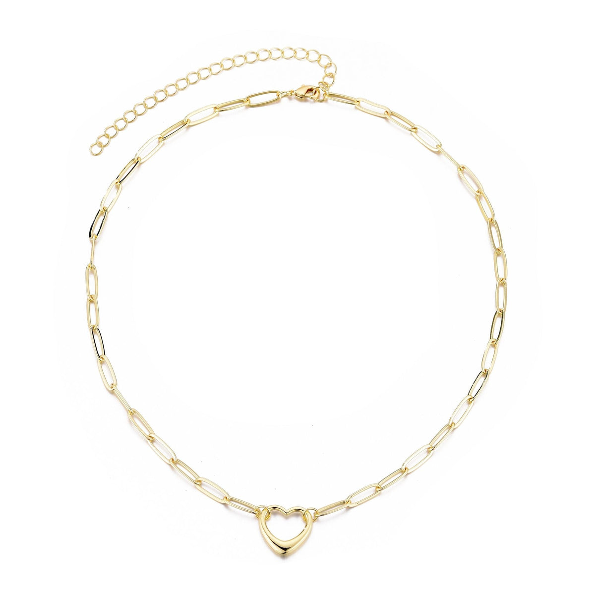 14k Gold Plated Paperclip Chain Outline Heart Necklace