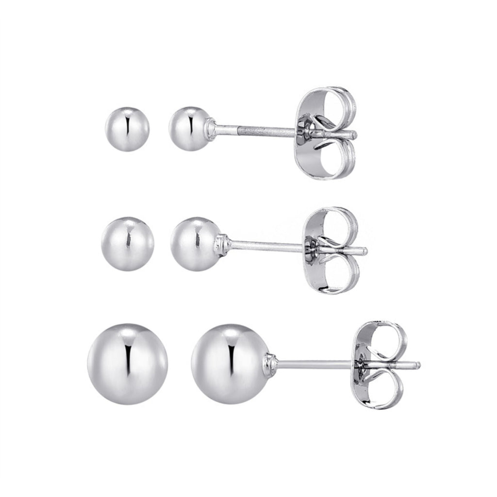 Tarnish Resistant Silver Set of 3 Ball Stud Earrings