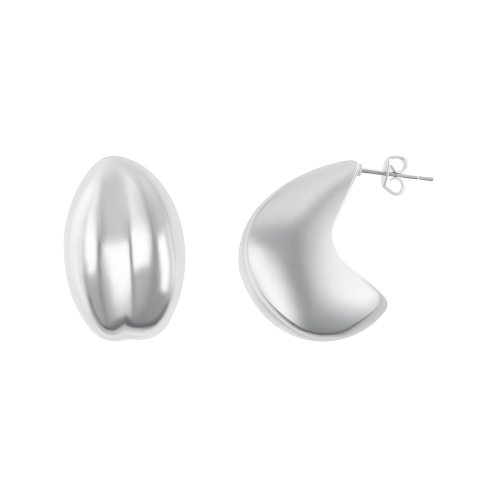 Silver Plated Puff Hoop Earrings