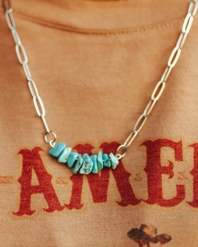 Adelaide Turquoise Chip Paperclip Chain Necklace