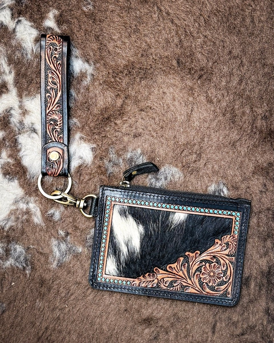 Apache Twilight Handtooled Hairon Leather Card Holder by Myra Bag