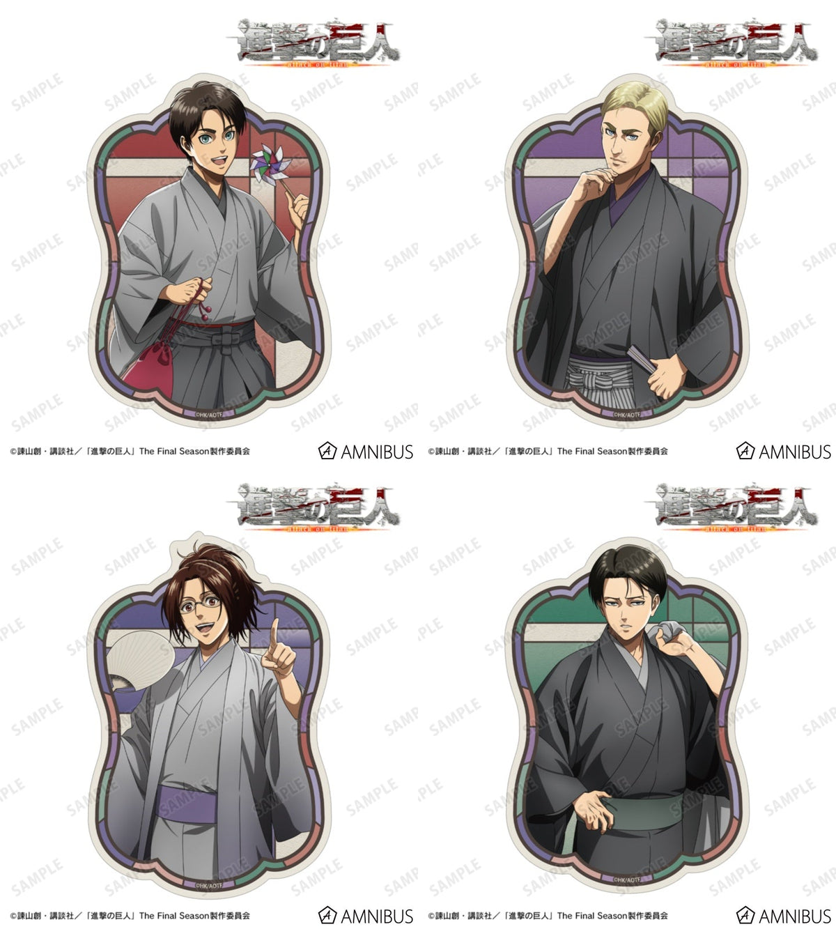 Attack on Titan Kimono Ver. - Die-Cut Stickers (4 Types) [Pre-Order Jan 2027]