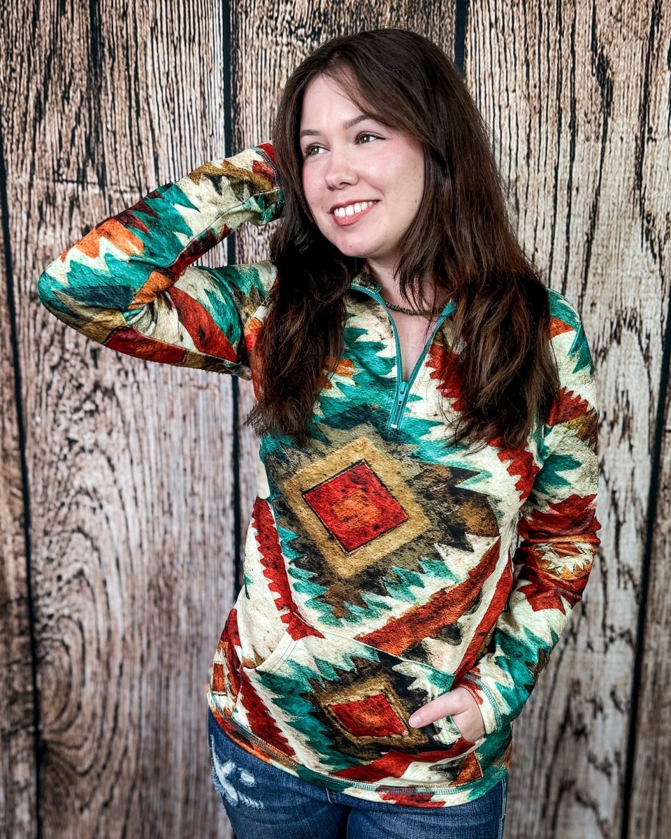 Aztec Sundown Fitted Pullover by Sterling Kreek