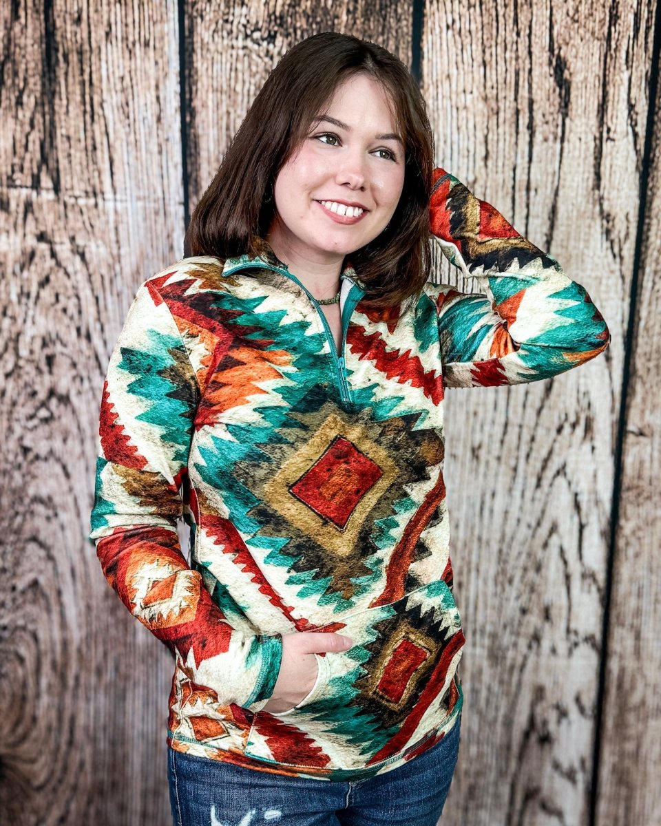 Aztec Sundown Fitted Pullover by Sterling Kreek