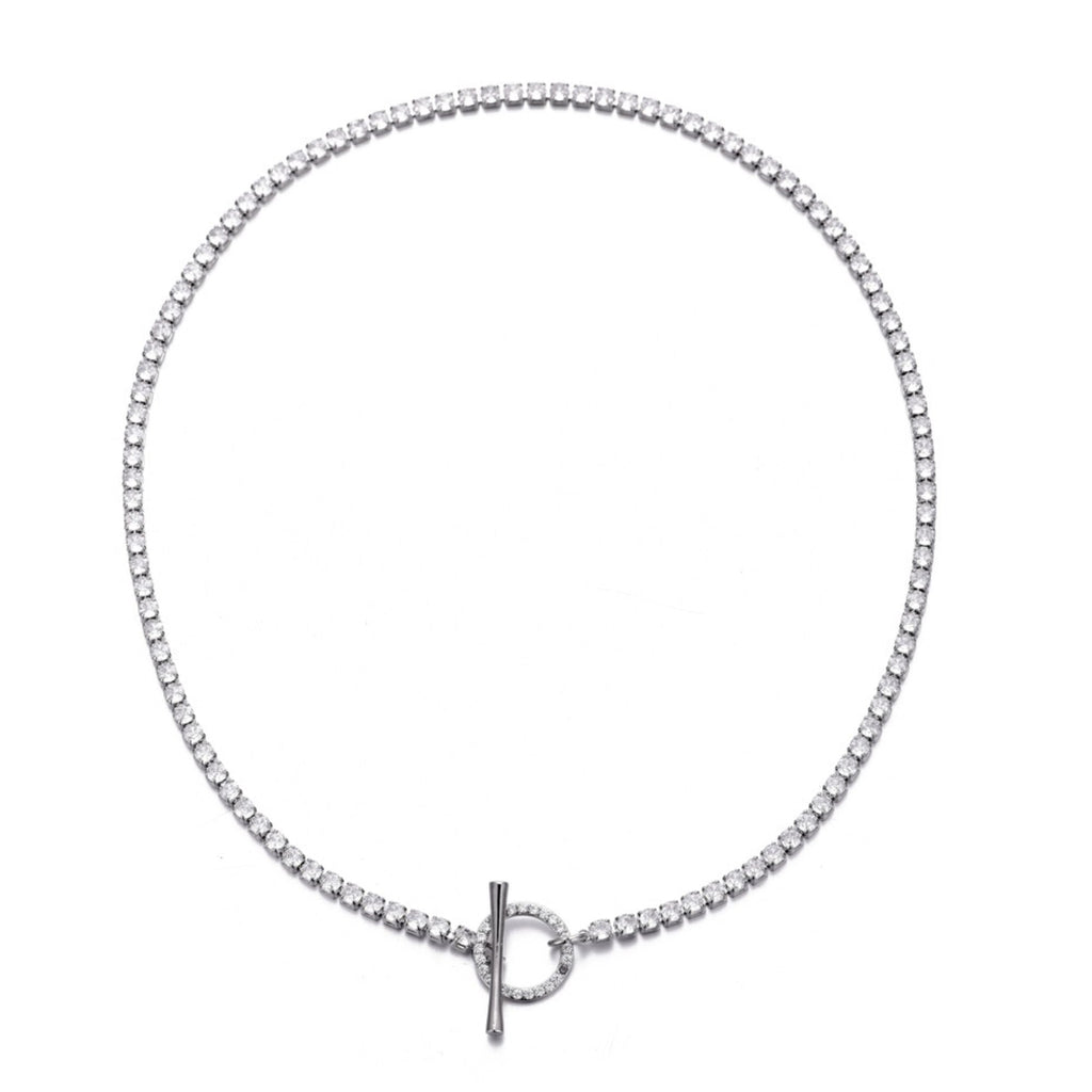 Silver Plated Crystal Toggle Tennis Necklace
