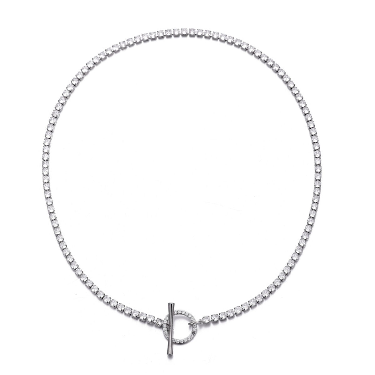 Silver Plated Crystal Toggle Tennis Necklace