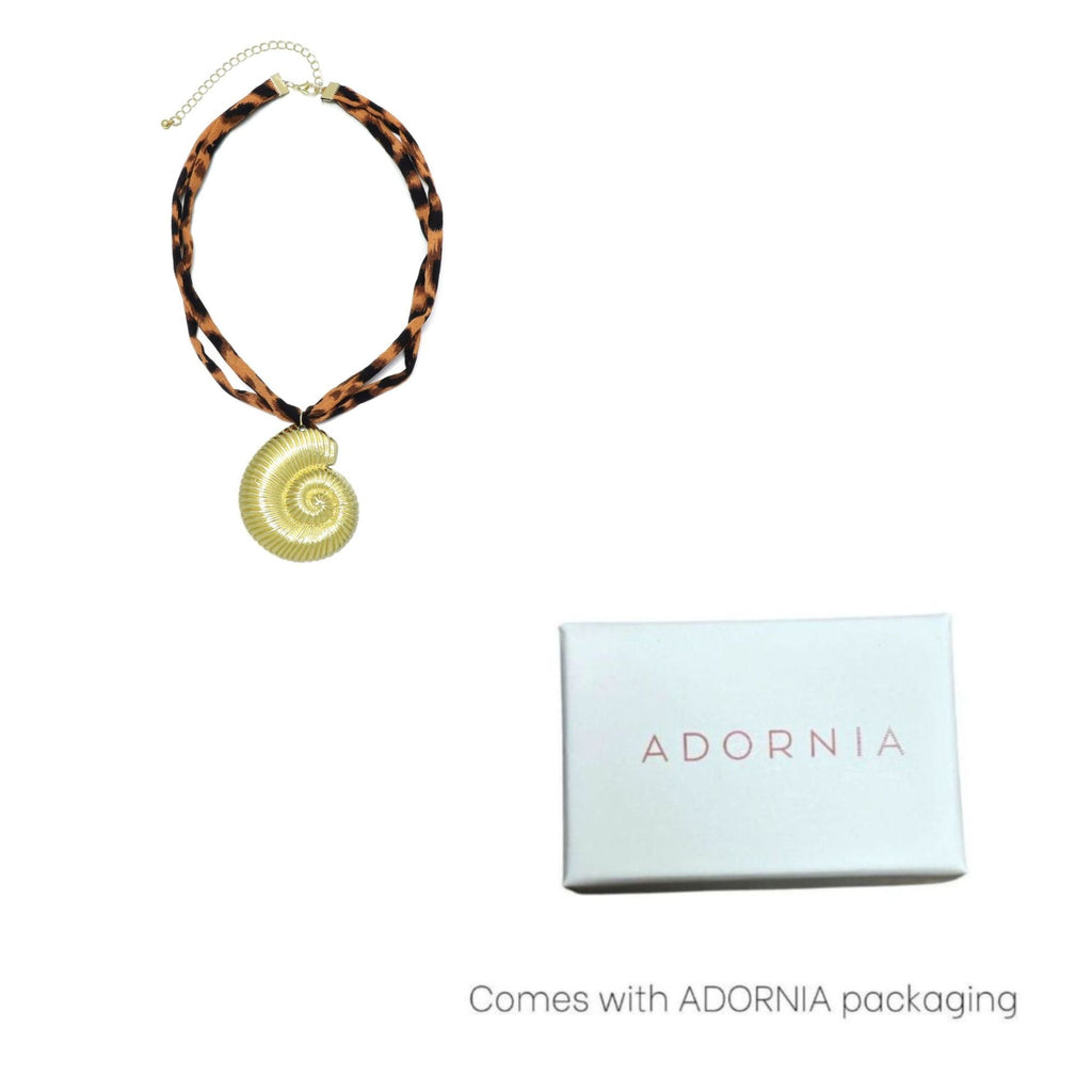 Gold Shell on Leopard Print Adjustable Necklace