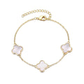 14k Yellow Gold Plated White Mother of Pearl Clover Station Bracelet