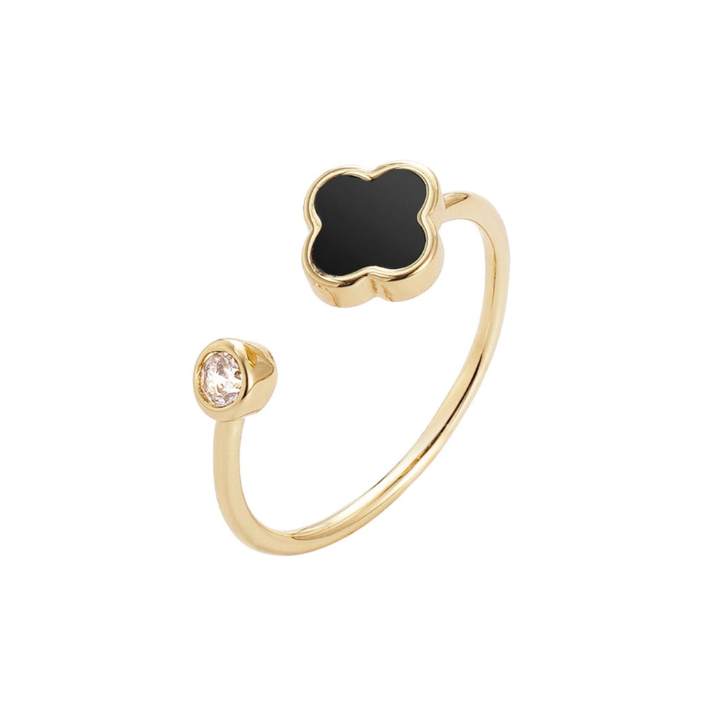 14k Gold Plated Adjustable Clover CZ Ring