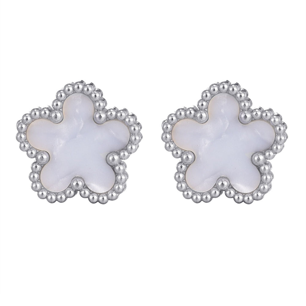 Tarnish Resistant Silver Plated Mother of Pearl 5-Leaf Clover Stud Earrings