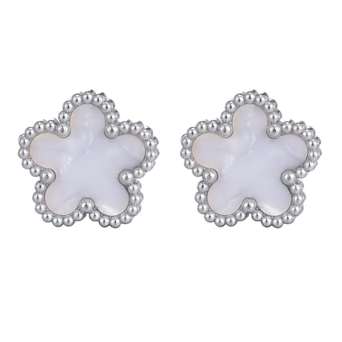 Tarnish Resistant Silver Plated Mother of Pearl 5-Leaf Clover Stud Earrings