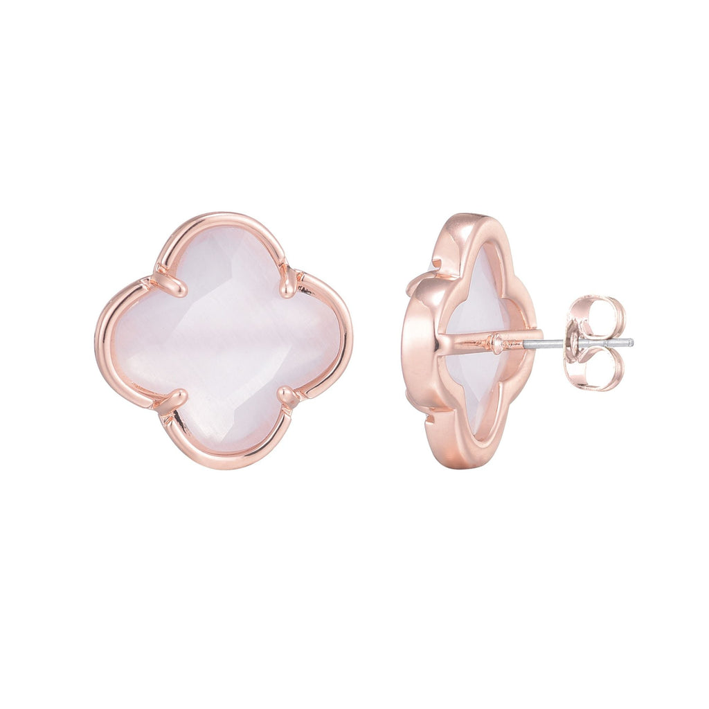 14k Rose Gold Plated Clover Stone Stud Earrings