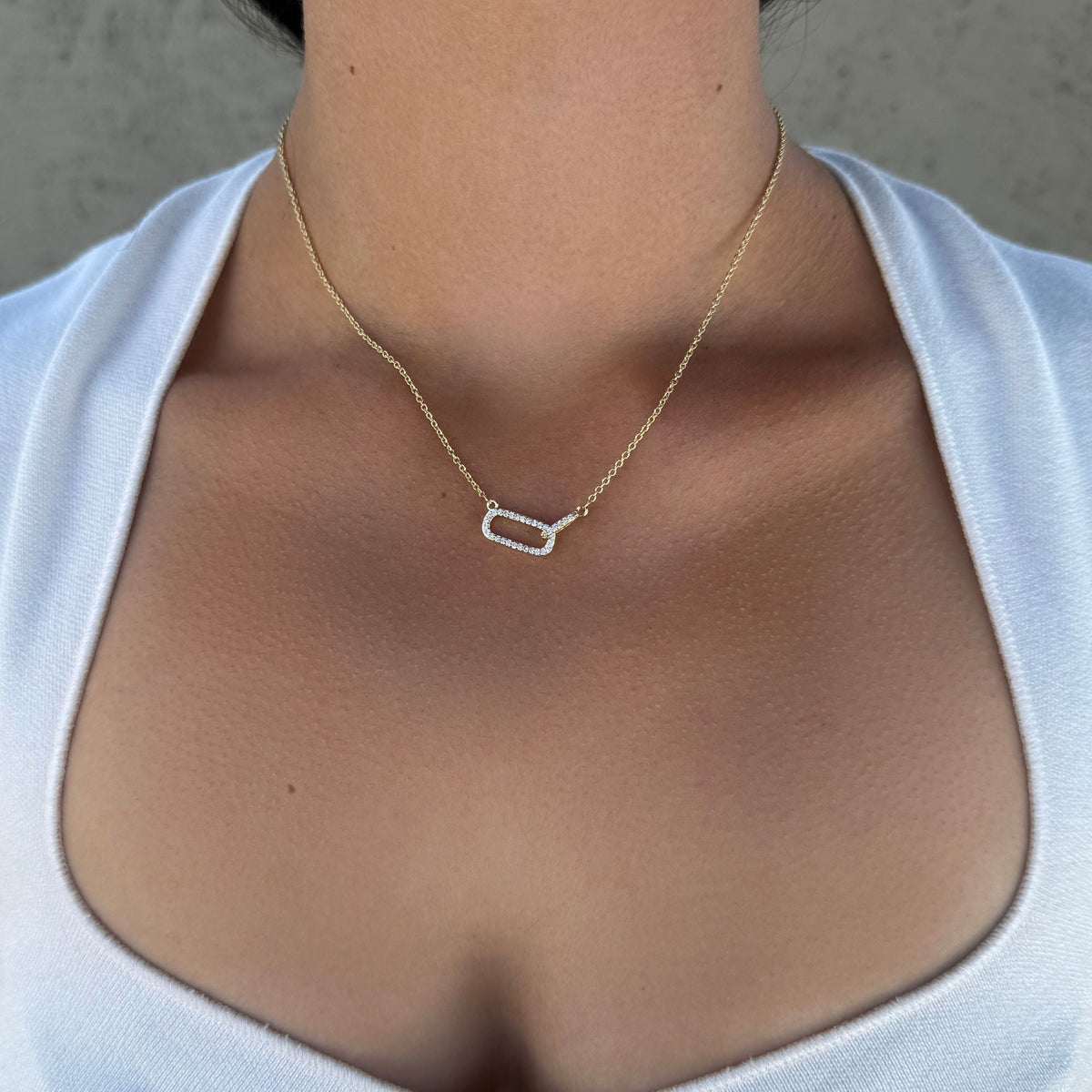 14k Gold Plated Pave CZ Links Necklace