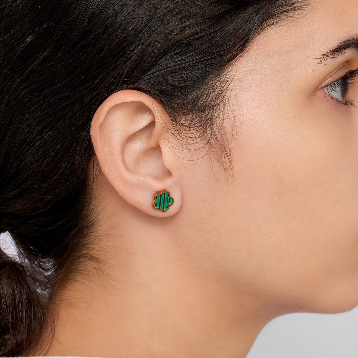 14k Gold Plated Green Clover Stud Earrings