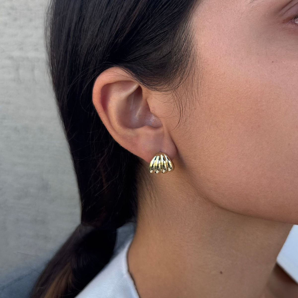 14k Gold Plated Fluted Wrap Around Huggie Earrings