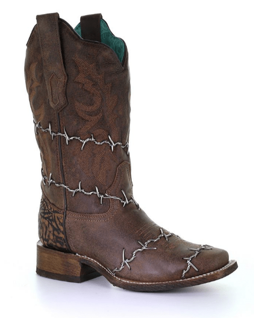 Barbed Trailblazer Square Toe Boots in Distressed Brown by Corral