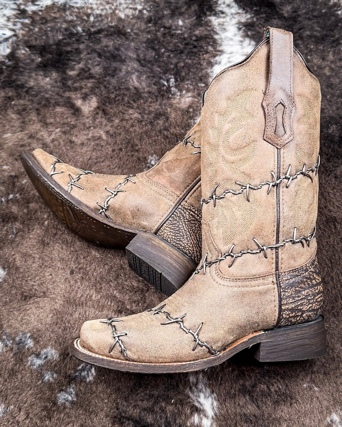 Barbed Trailblazer Square Toe Boots in Distressed Brown by Corral