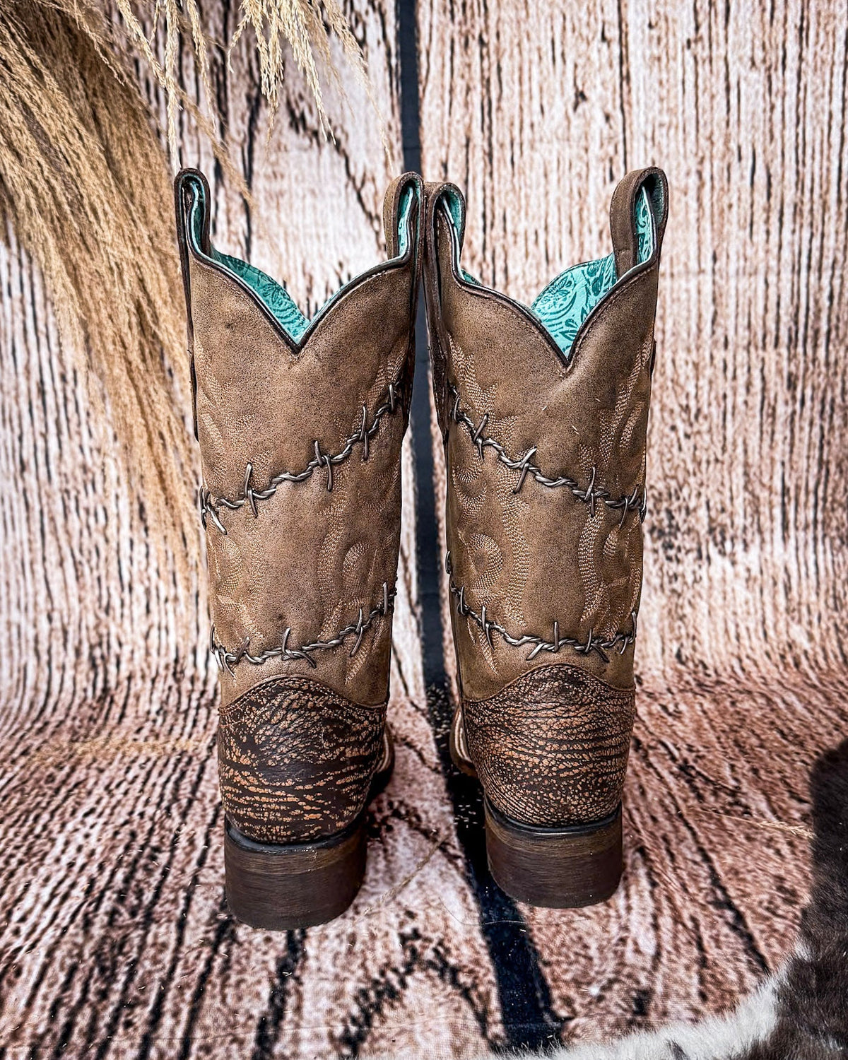 Barbed Trailblazer Square Toe Boots in Distressed Brown by Corral