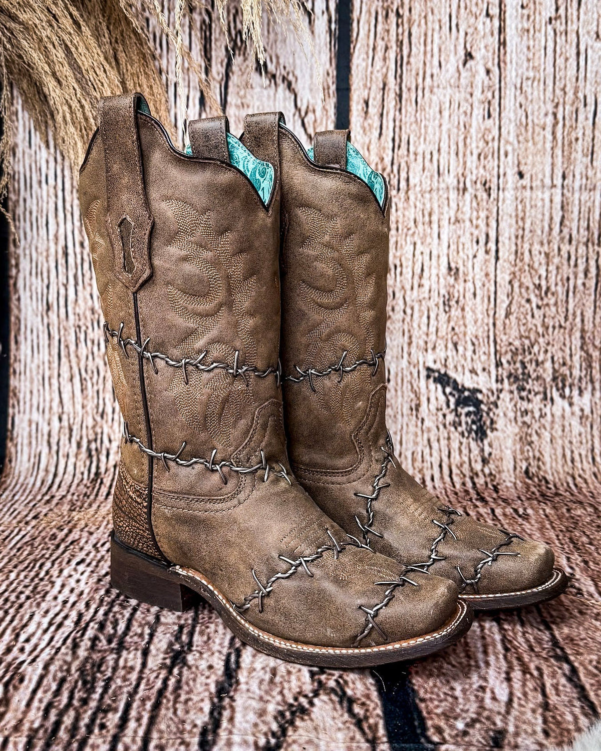Barbed Trailblazer Square Toe Boots in Distressed Brown by Corral