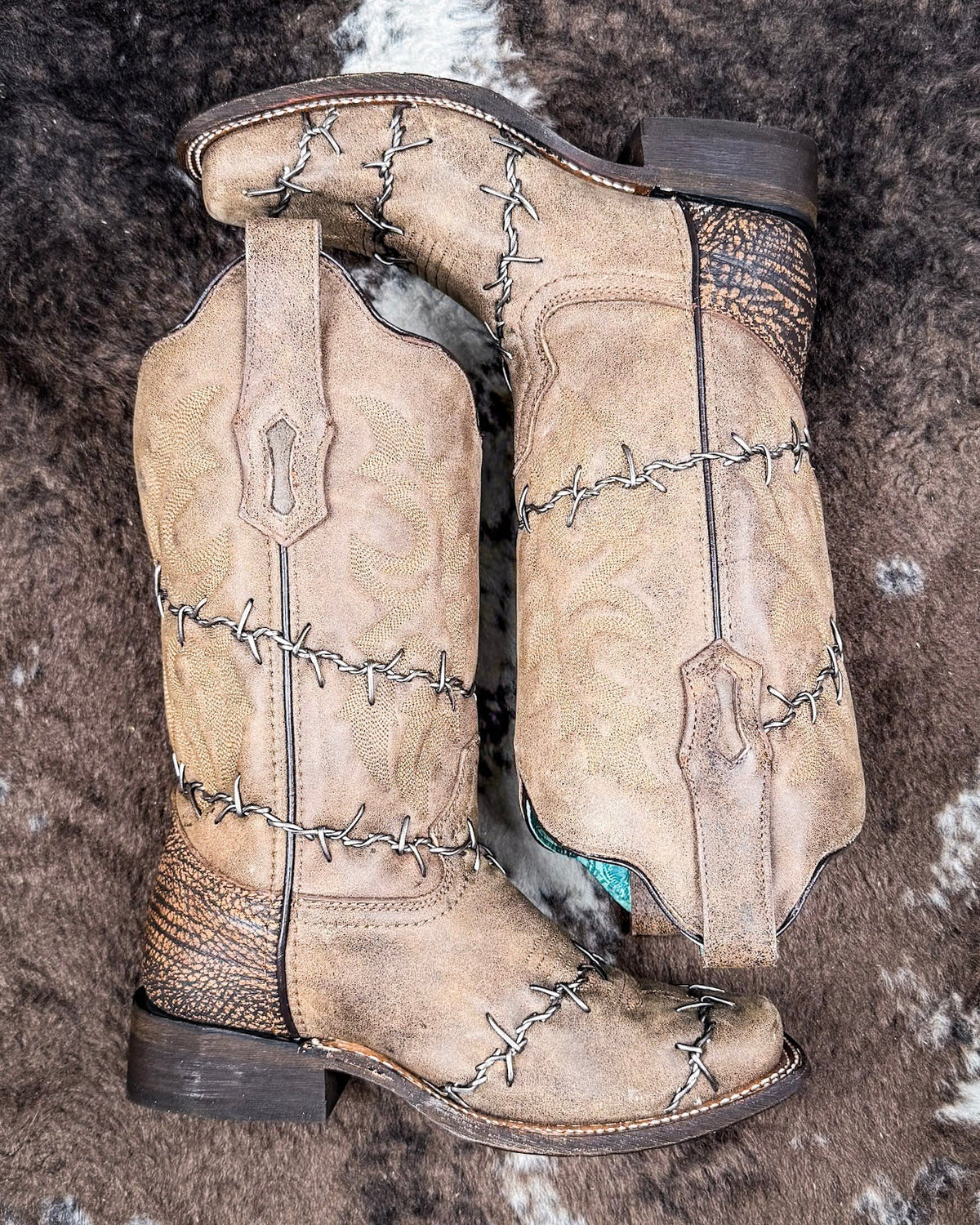Barbed Trailblazer Square Toe Boots in Distressed Brown by Corral