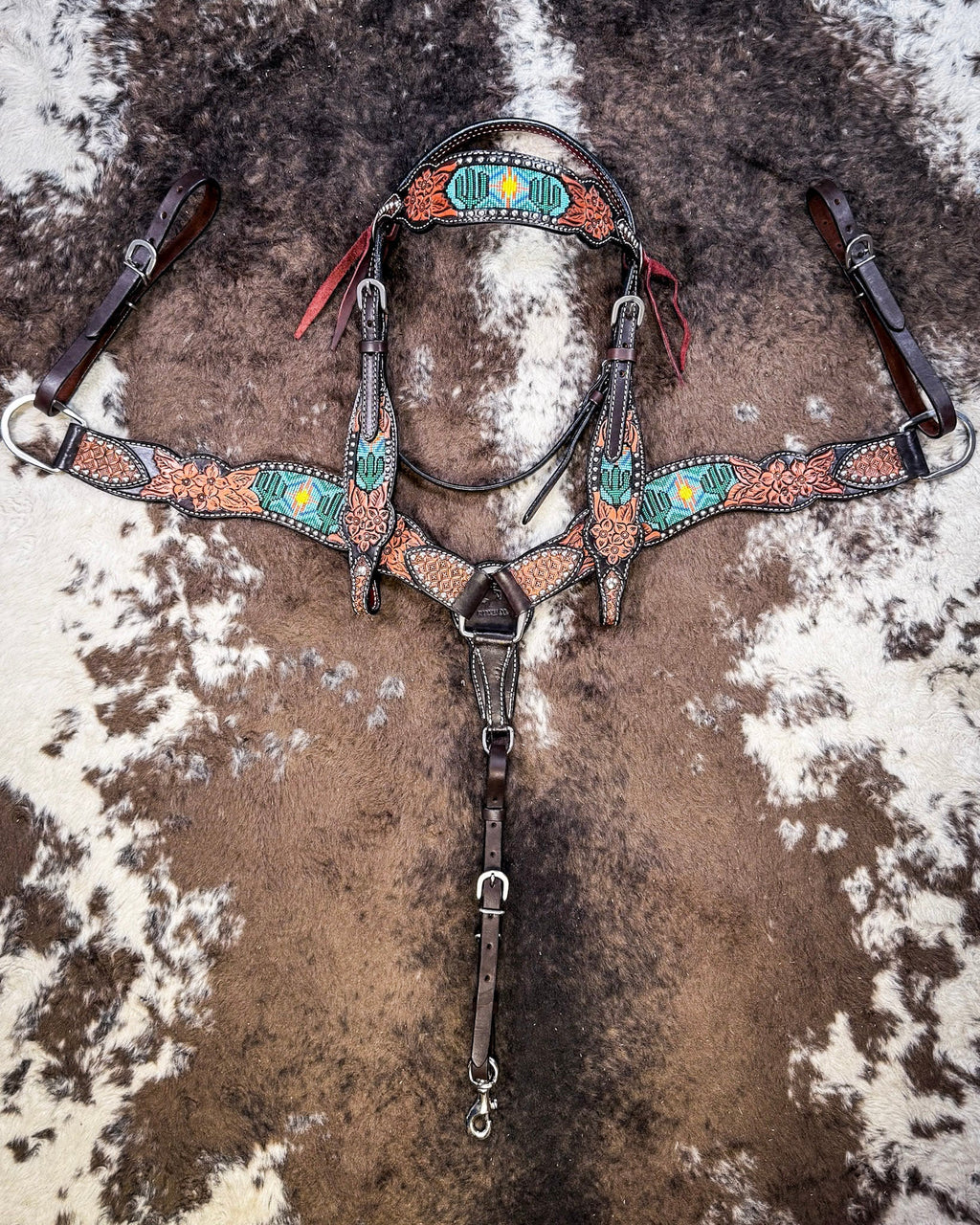 Beaded Cactus Breast Collar and Headstall - Pieces Sold Separate