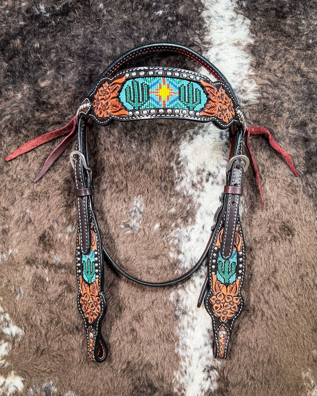Beaded Cactus Breast Collar and Headstall - Pieces Sold Separate