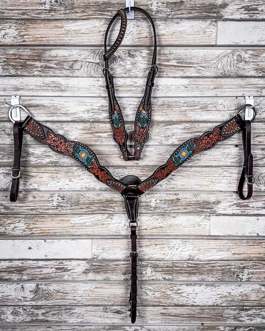Beaded Cactus Breast Collar and Headstall - Pieces Sold Separate
