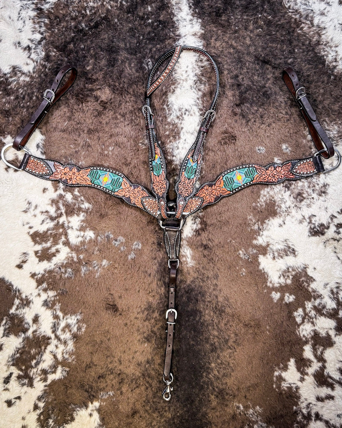 Beaded Cactus Breast Collar and Headstall - Pieces Sold Separate