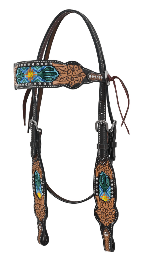 Beaded Cactus Breast Collar and Headstall - Pieces Sold Separate