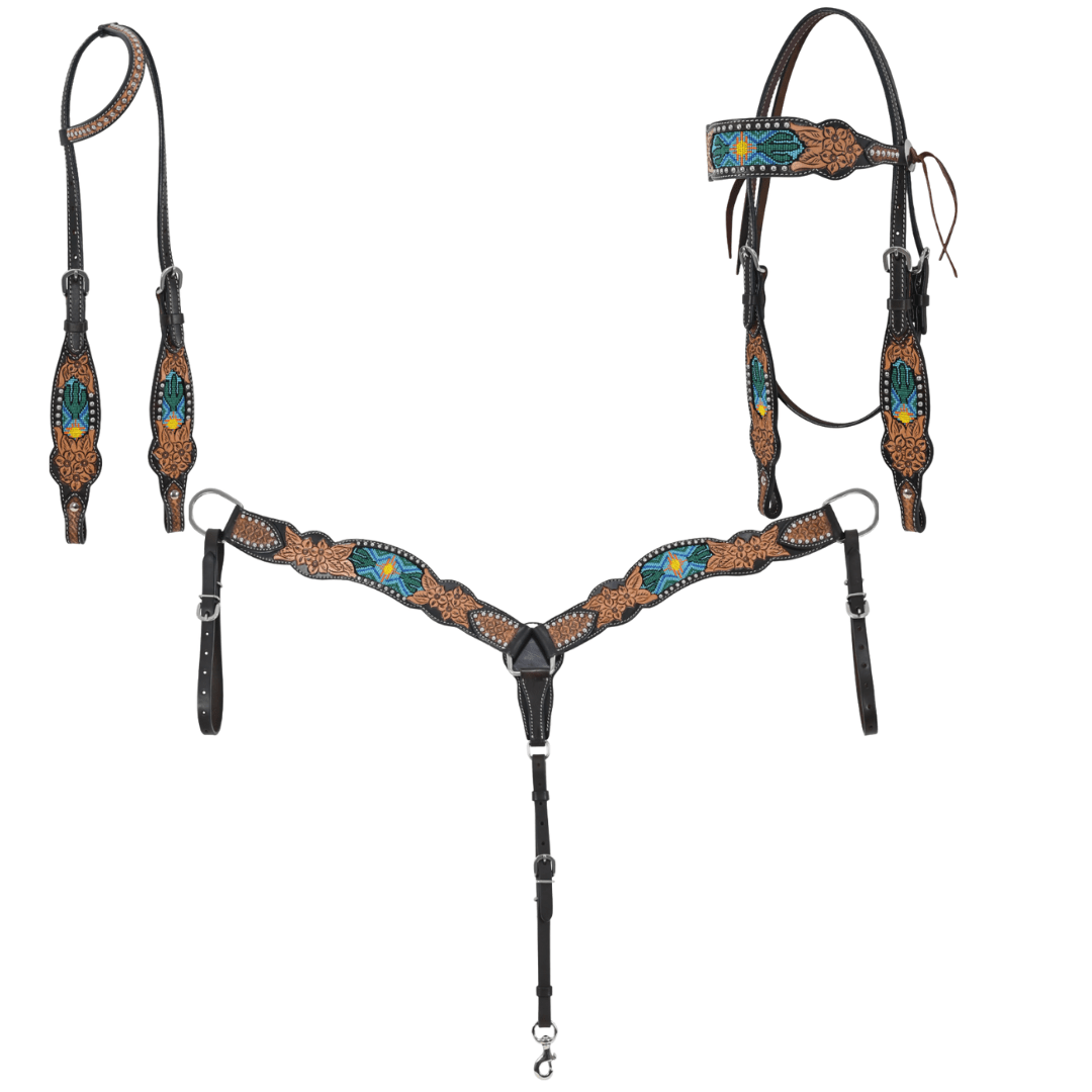 Beaded Cactus Breast Collar and Headstall - Pieces Sold Separate