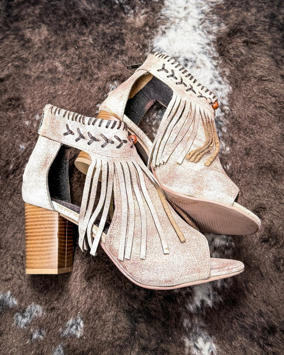 Bettina Closed Back Suede Mule Heel With Fringe by Roper