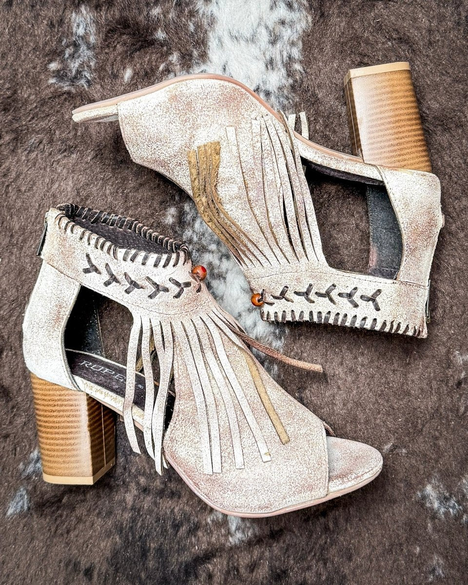 Bettina Closed Back Suede Mule Heel With Fringe by Roper