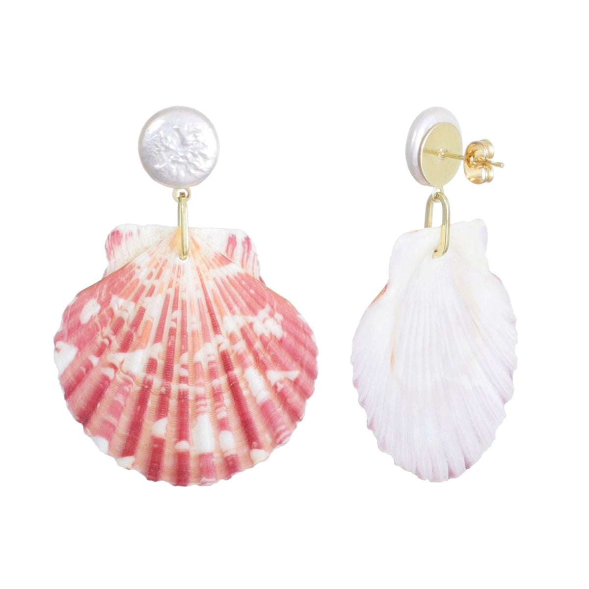 Pink Shell and Shell Pearl 2-Drop Earrings
