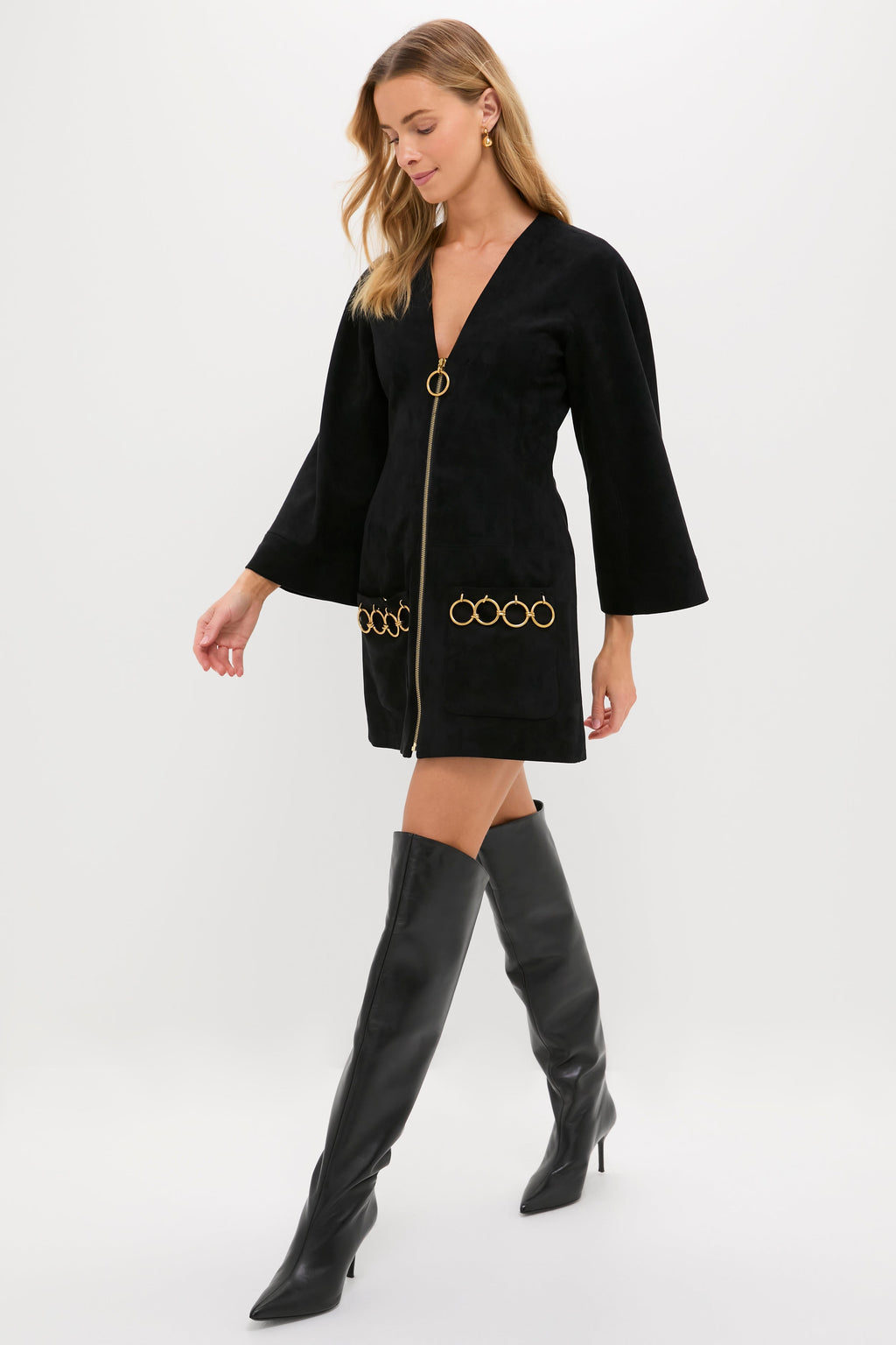 Black Anesa Suede Zip-Front Mini Dress