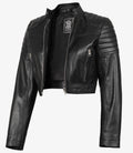 Women's Black Cropped Biker Style Leather Jacket