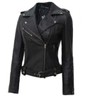 Womens Black Asymmetrical Lambskin Leather Jacket